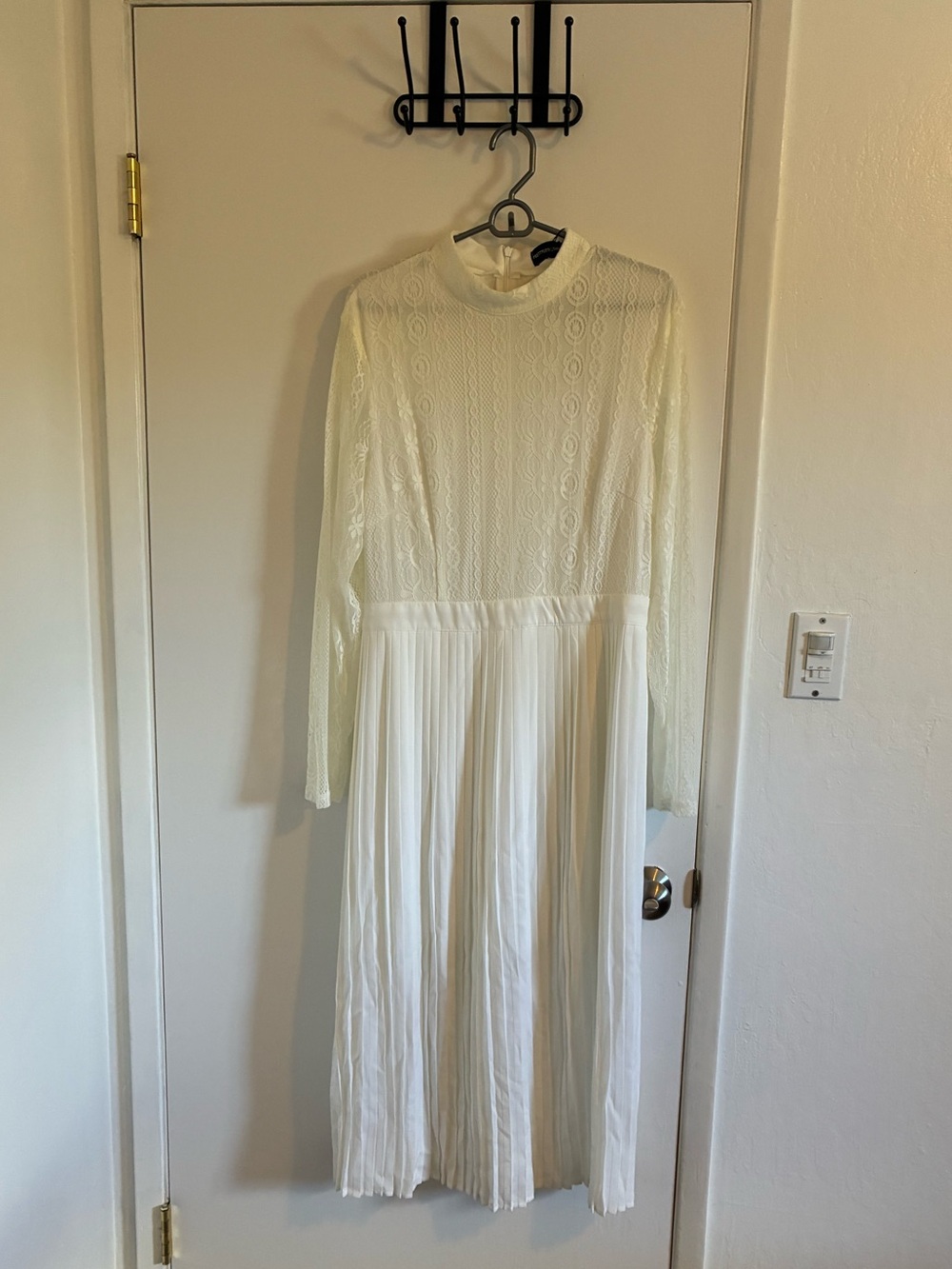 PLT lace and pleated long sleeve white midi dress - US size 12
